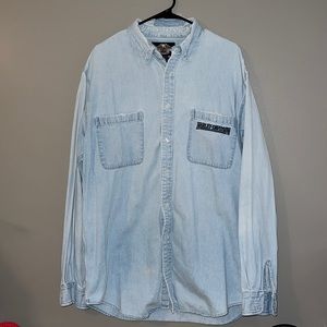 Distressed Harley Davidson Oversized Denim Shirt
